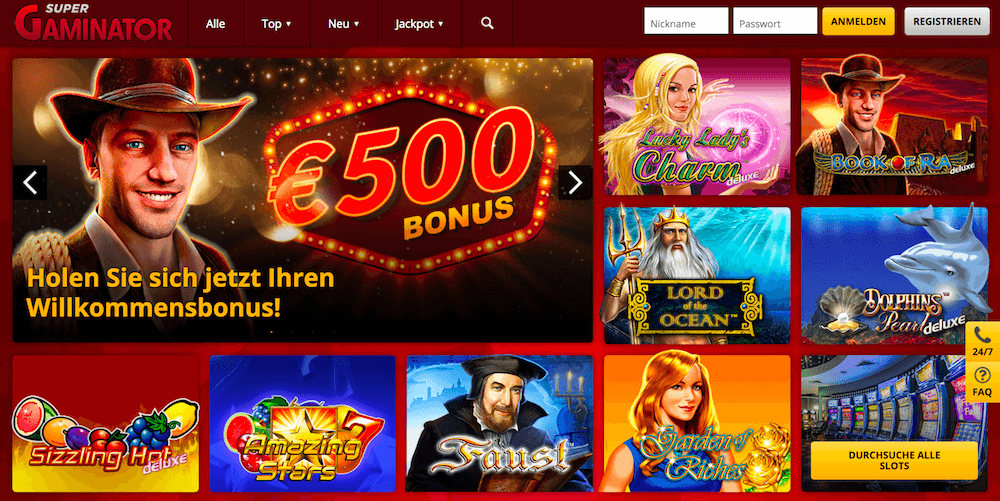 Startseite des Supergaminator Casinos