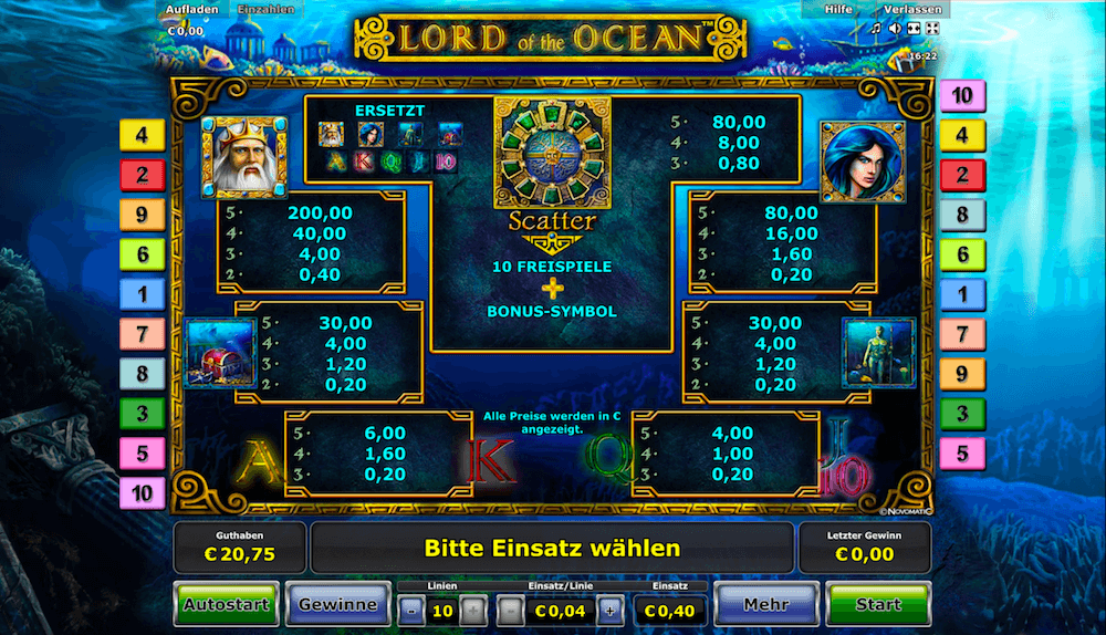 Symbole bei Lord of the Ocean