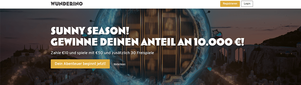 Wunderino Casino Webseite